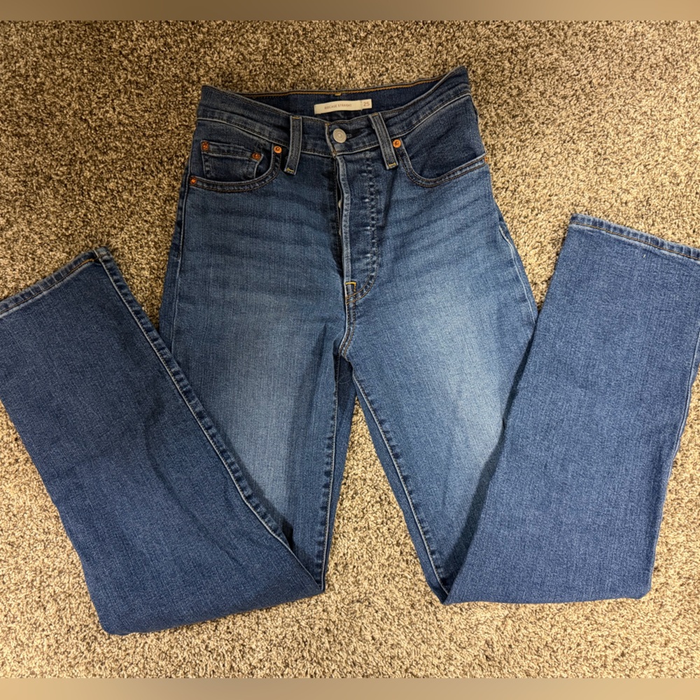 Levi's High Rise Dark Blue Jeans Ribcage 25 straight